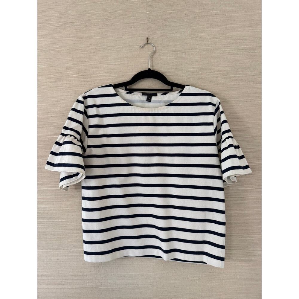 J.Crew Navy Stripe Ruffle Sleeve Cotton Tee – Size XS